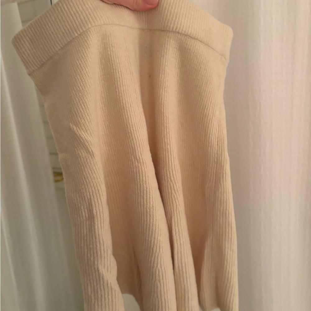 Cream Ribbed flare skirt